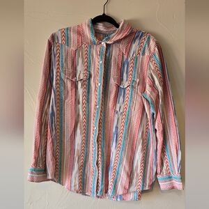 Striped Button-Down Shirt - Pink Multicolor 100% Cotton